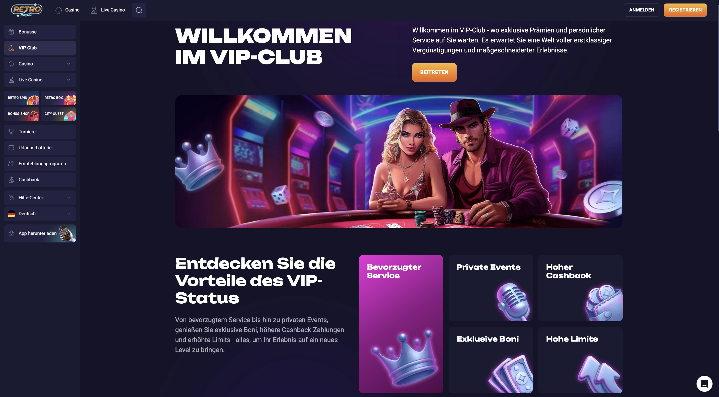 RetroBet Casino Turniere Cashback und VIP-Club